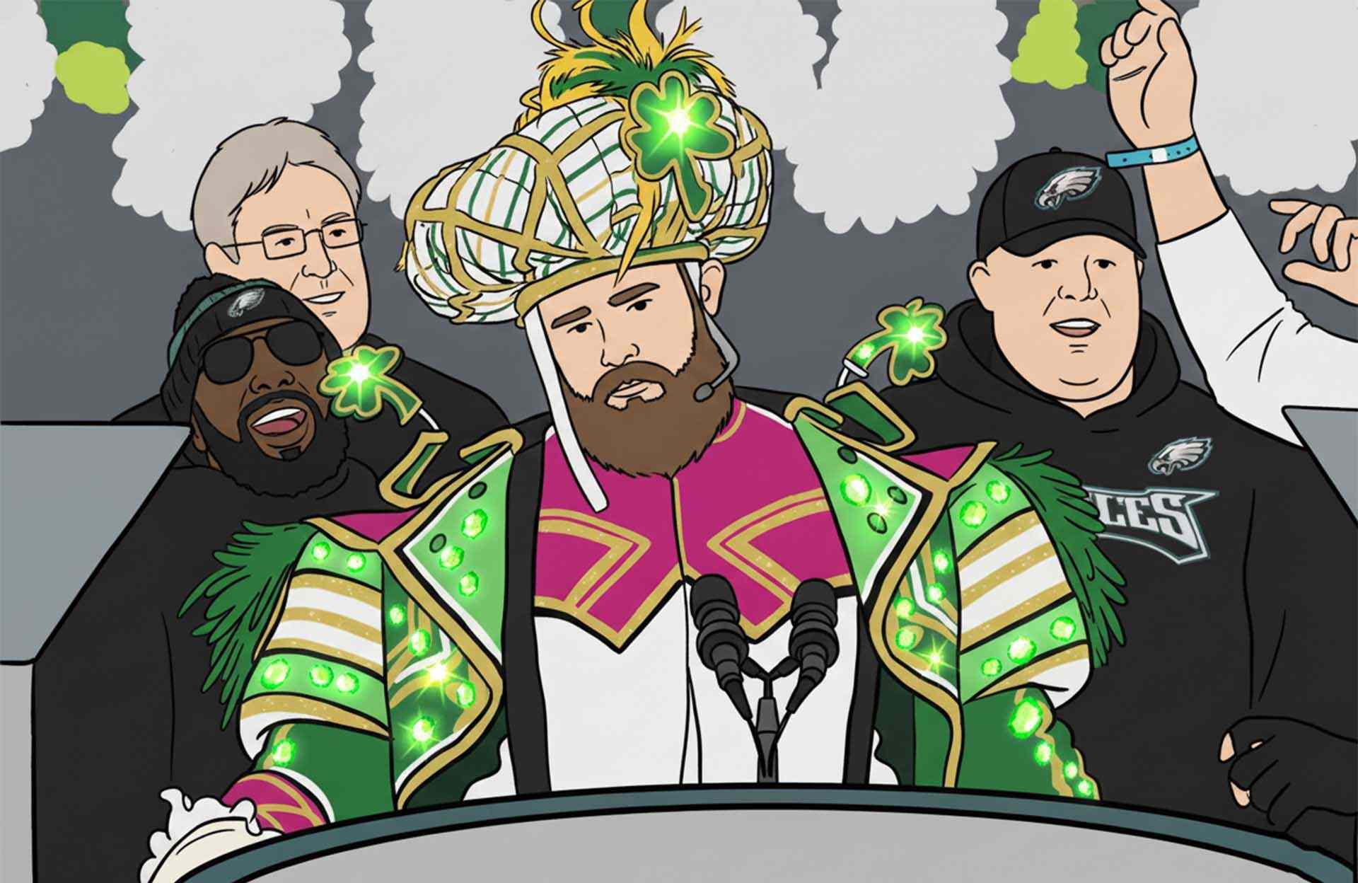 Kelce brothers moments - Jason’s Glitter-Clown Outfit