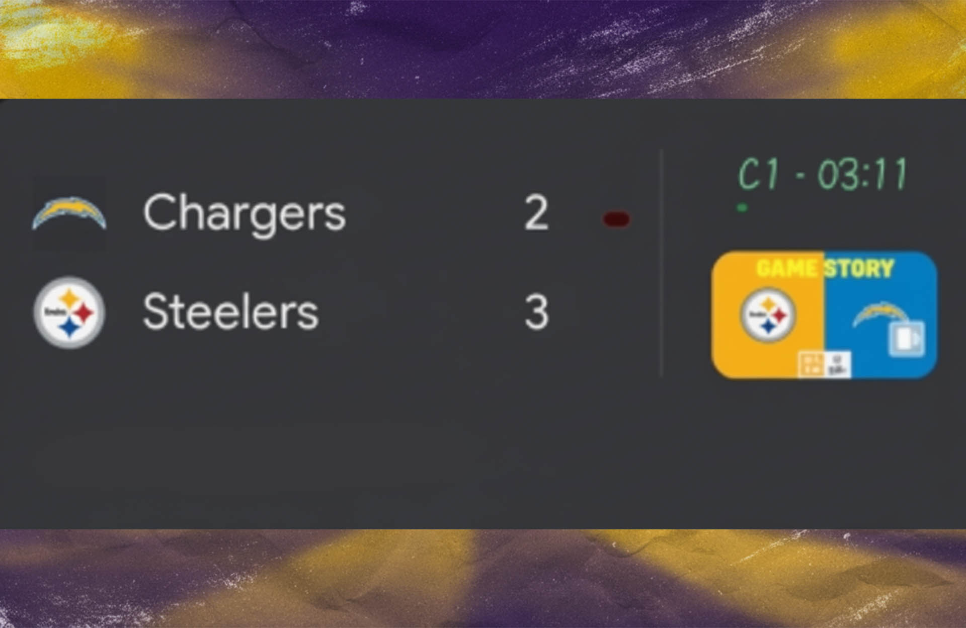 Steelers 3–2 Chargers - A Baseball Score