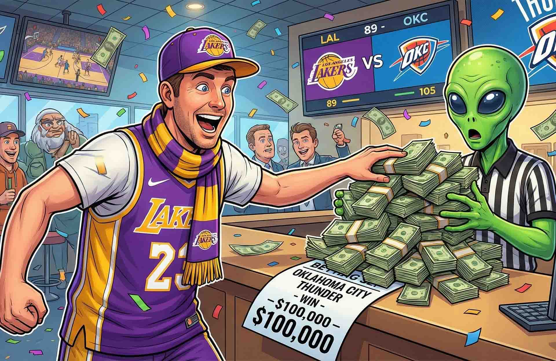 Sports fan celebrating a weird sports bet win despite unlikely circumstances