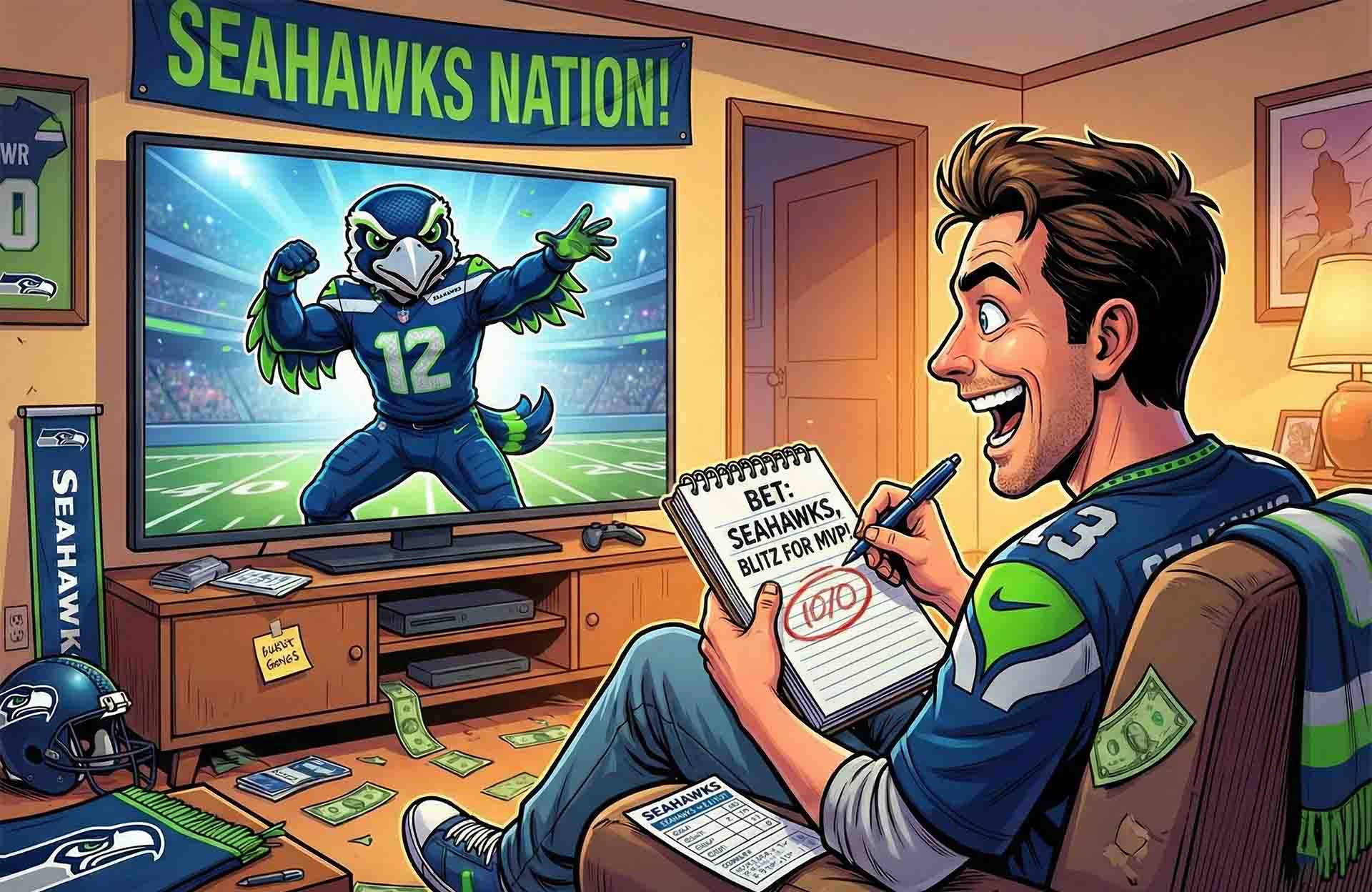 Sports fan betting on his favorite team for emotional reasons while watching the game