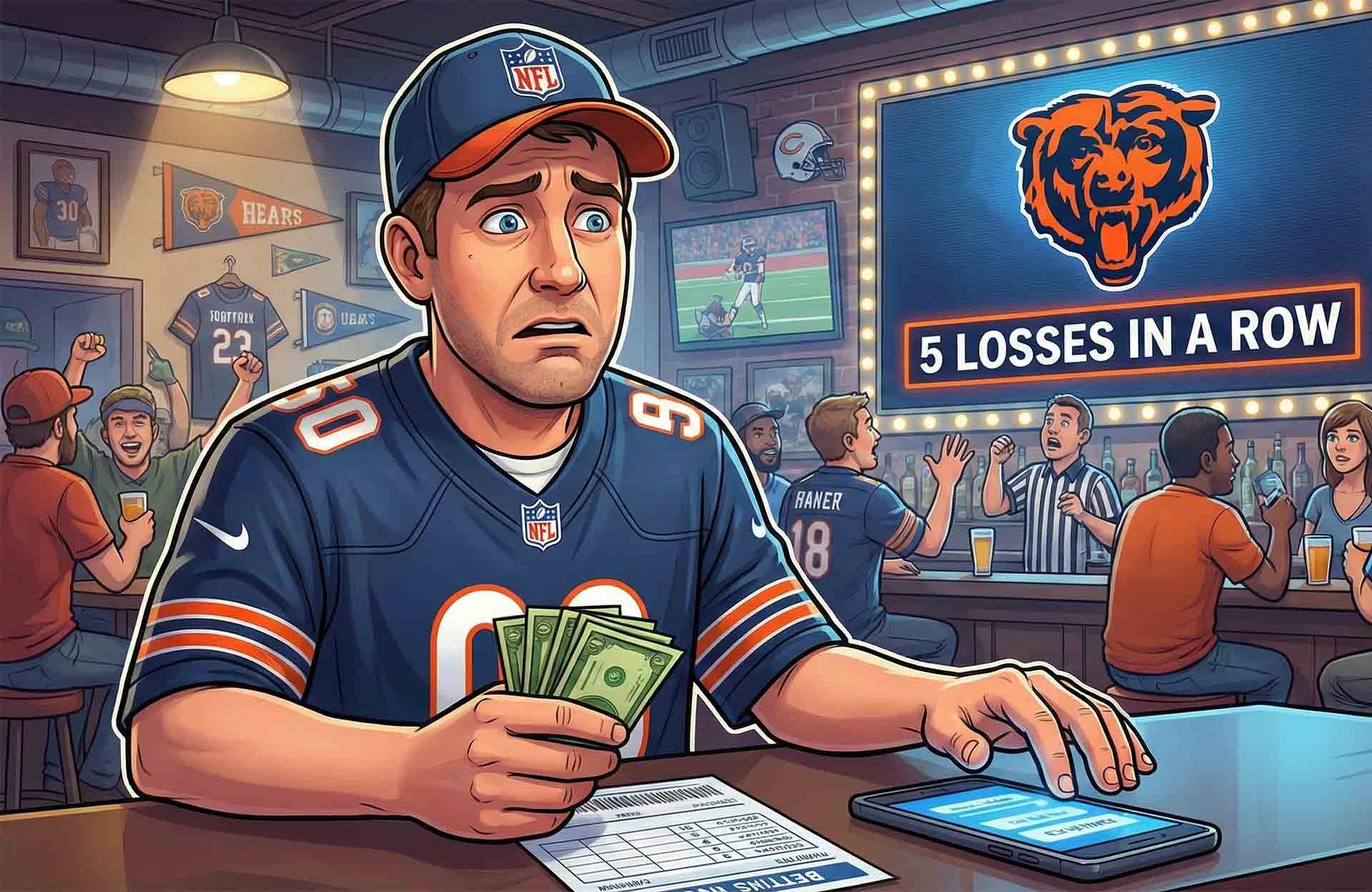 Sports fan placing a bet after multiple losses believing his team is due for a win