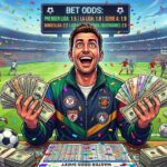 Soccer player celebrating huge football betting winnings in a stadium