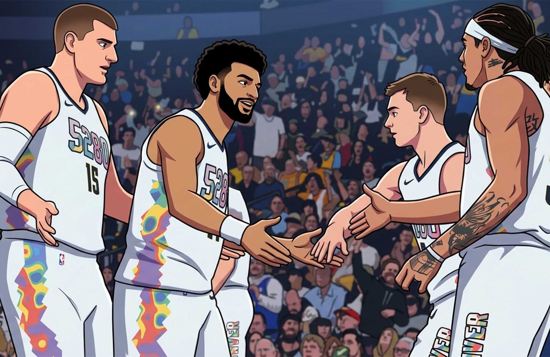 NBA Playoffs 2026 players interacting on court during intense game moment with crowd in background