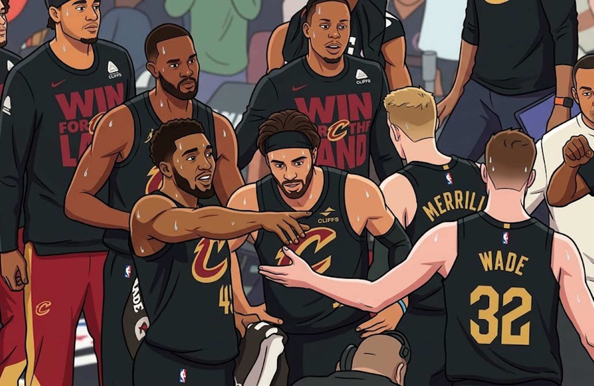 Cleveland Cavaliers players celebrating during NBA Playoffs 2026 game showing team chemistry and intensity