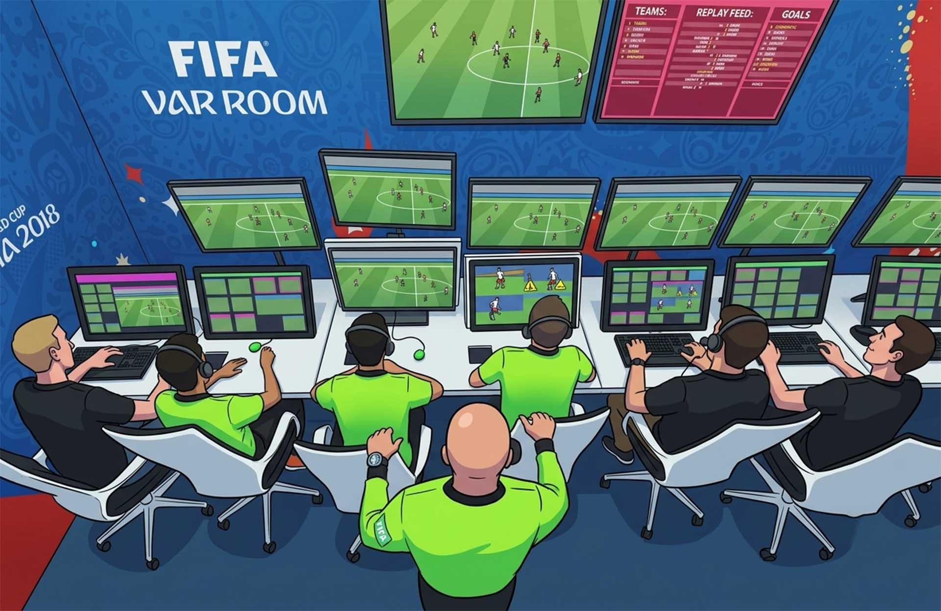 FIFA VAR officials reviewing a match incident