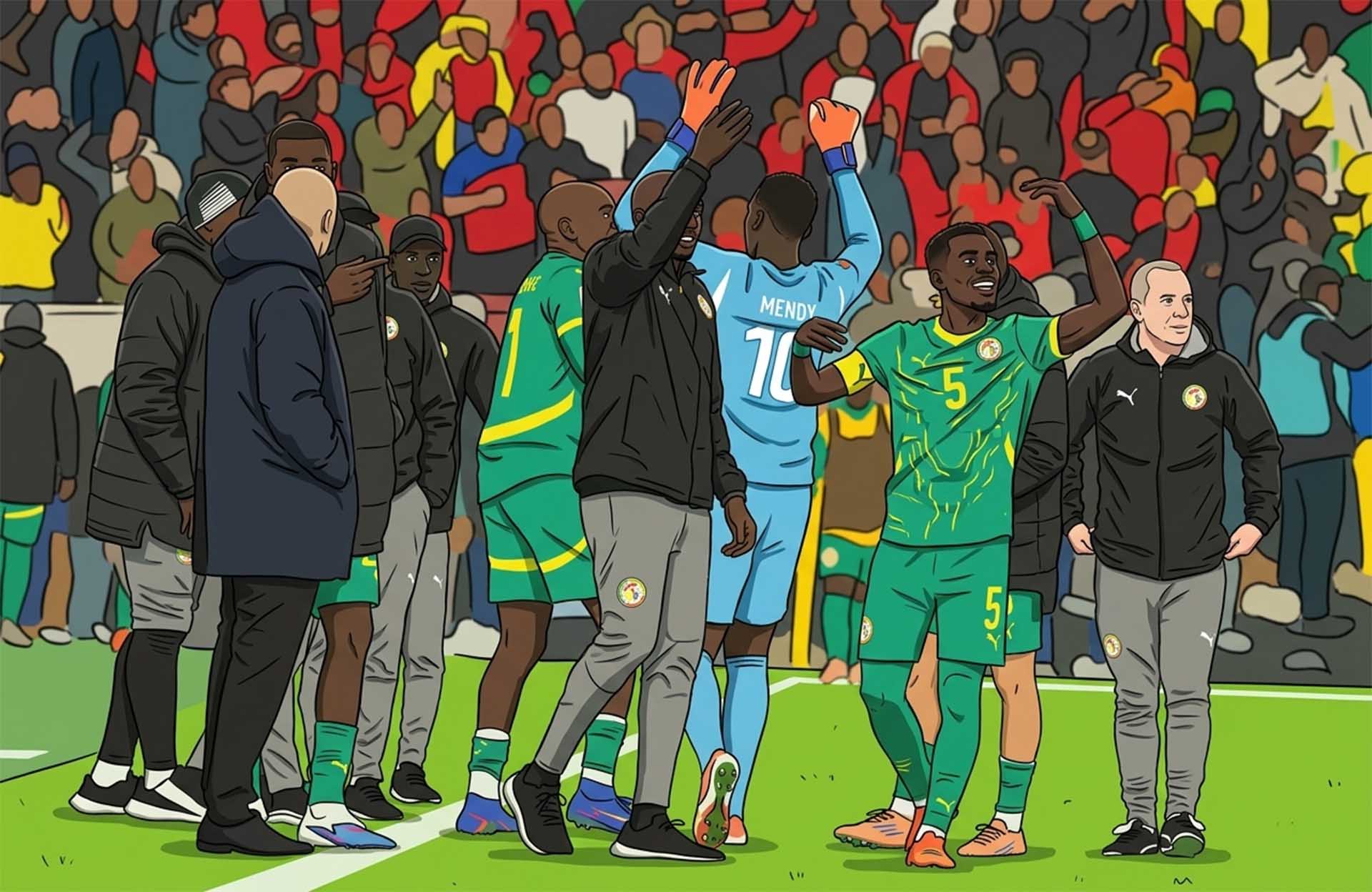 Soccer players protesting during an international match